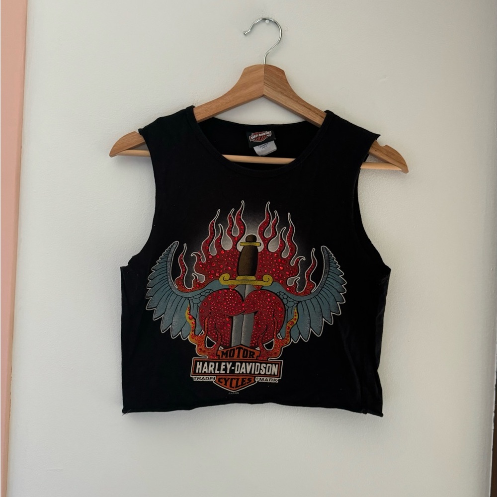 Harley Davidson Cropped rhinestone dagger tank